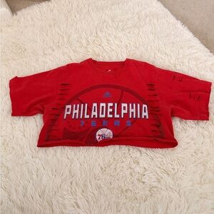 Adidas Red Philadelphia 76ers Distressed Tee